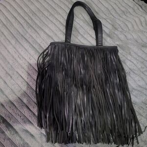 Faux Leather Large Black Western/Cowboy Tote Fringed Handbag With Snap Closure
